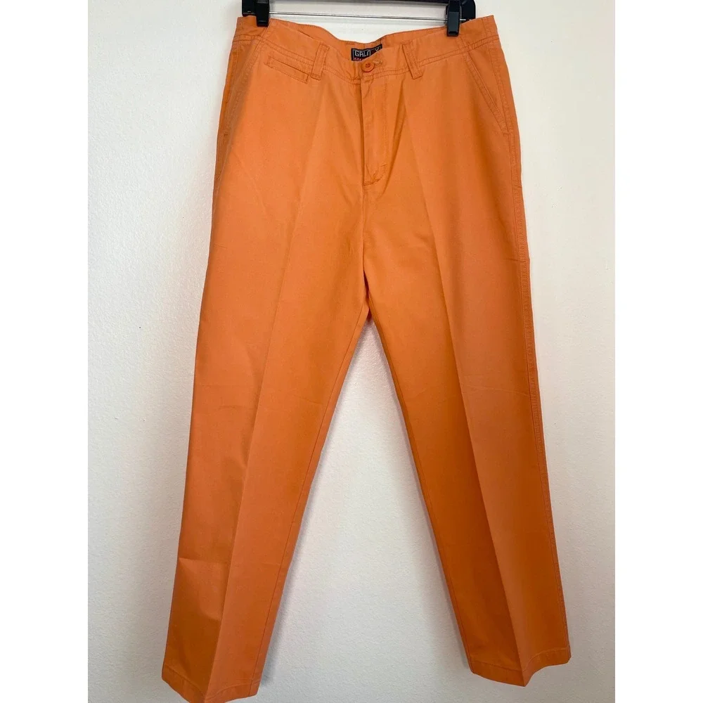 Galaxy by Harvic Mens Orange Flat Front Chino Pants Cotton Straight Leg Size 34